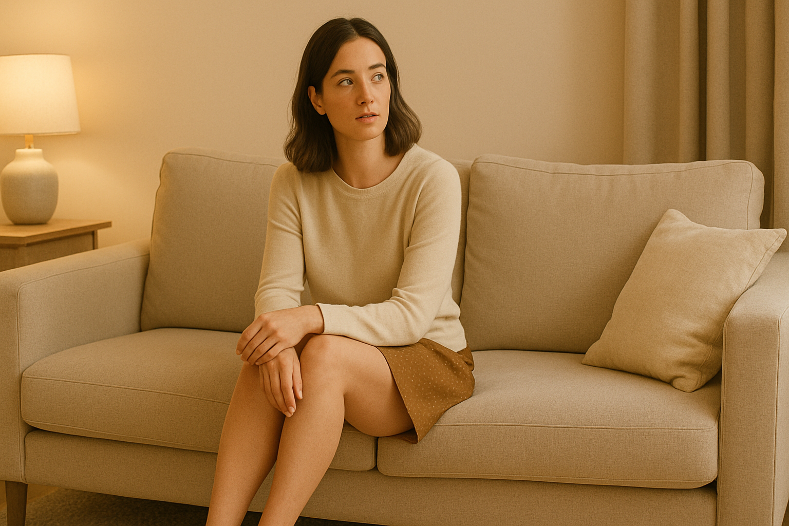 ミニスカートについて悩みを抱える30代女性のイメージ