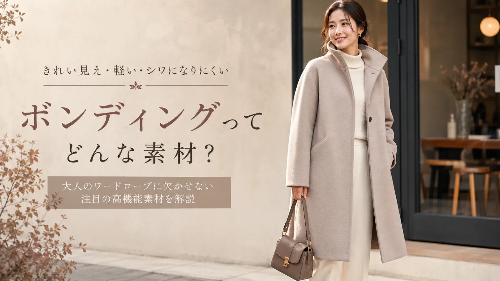 ボンディング素材のコートを使った女性の秋冬コーデ
