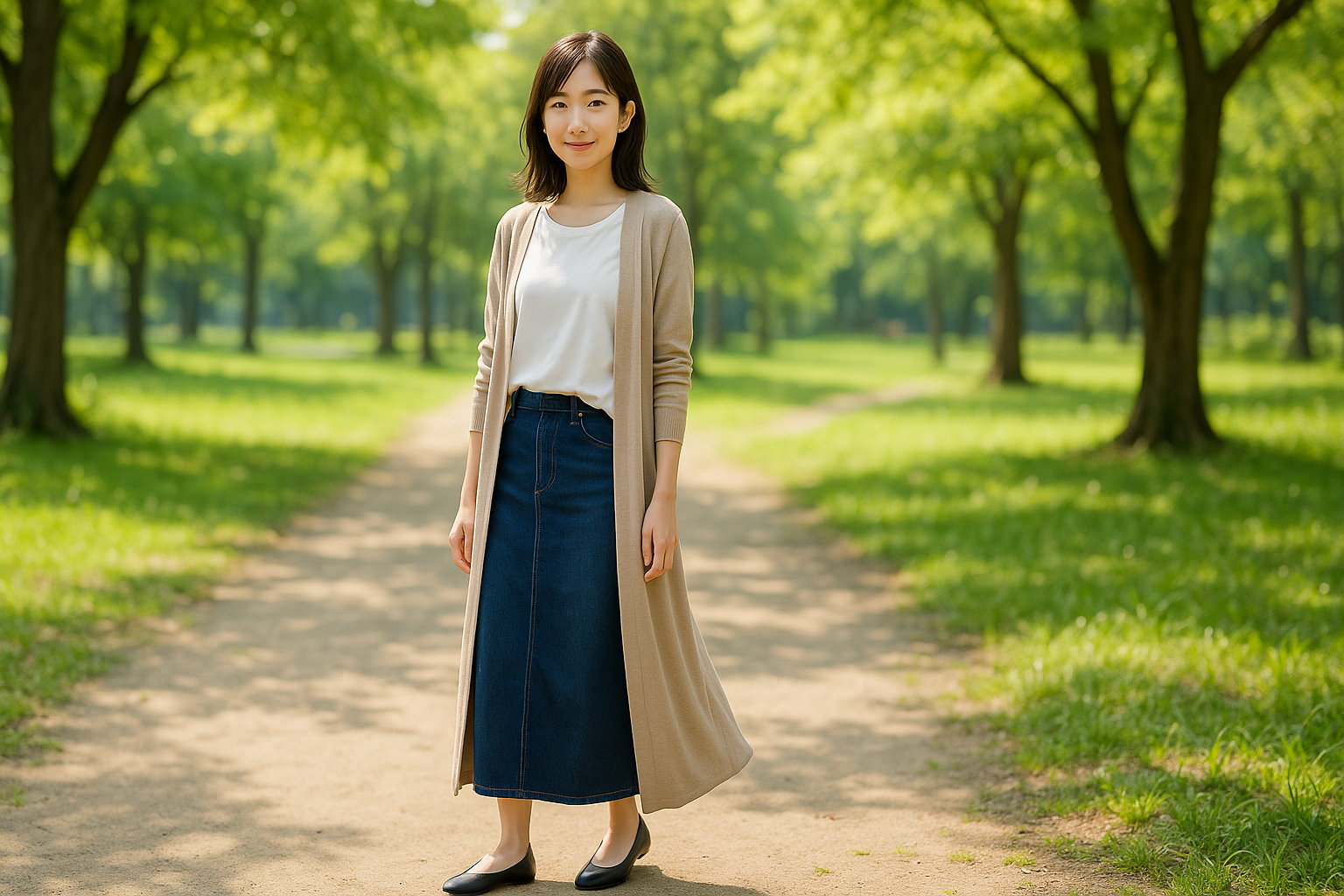 羽織り(カーディガン・シャツ)で縦のラインを作る