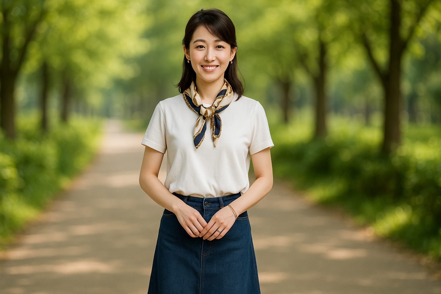視線を上に!アクセやヘアで重心アップ