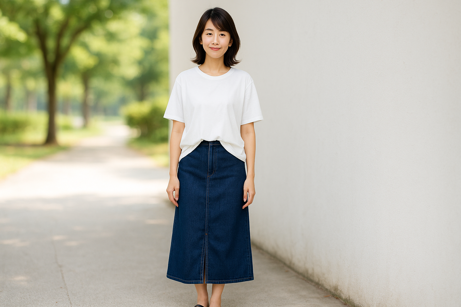 トップスを「前だけIN」+ふんわりブラウジング