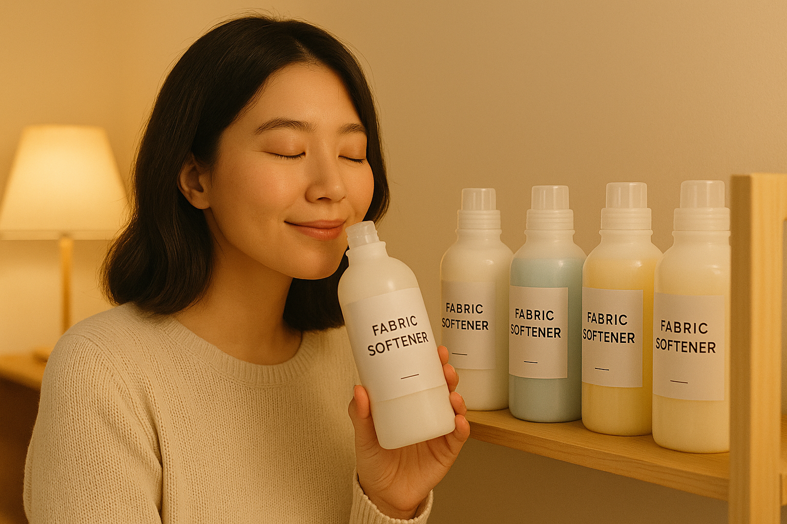 手作りファブリックミストの香りを選んで楽しむ柔軟剤と女性のイメージ