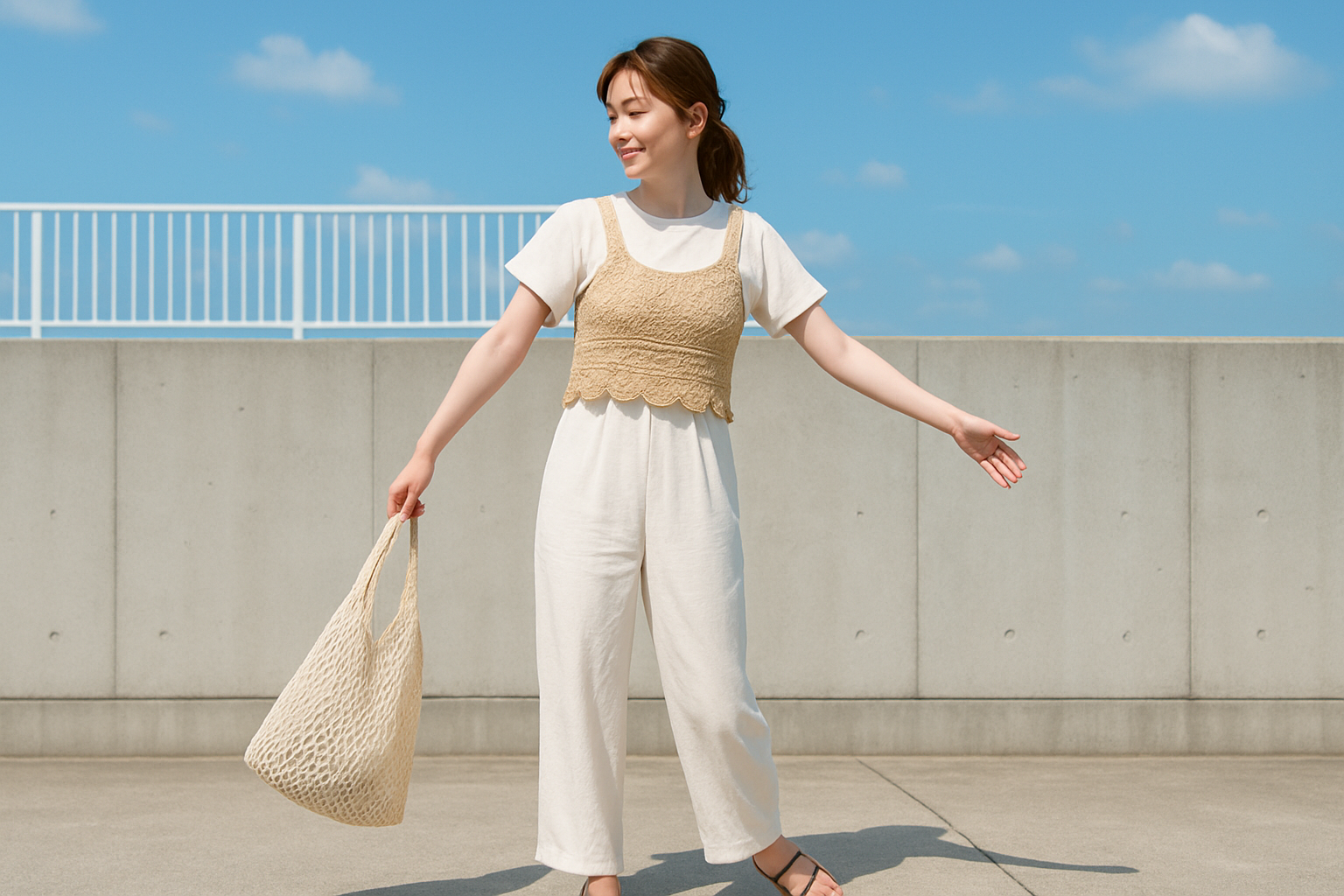 カギ編みビスチェでナチュラルに