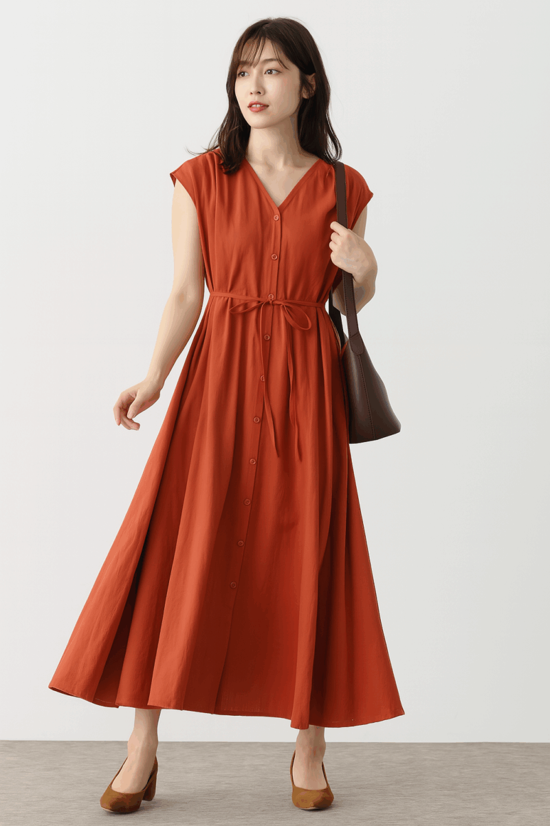 French volume flare shirt dress
