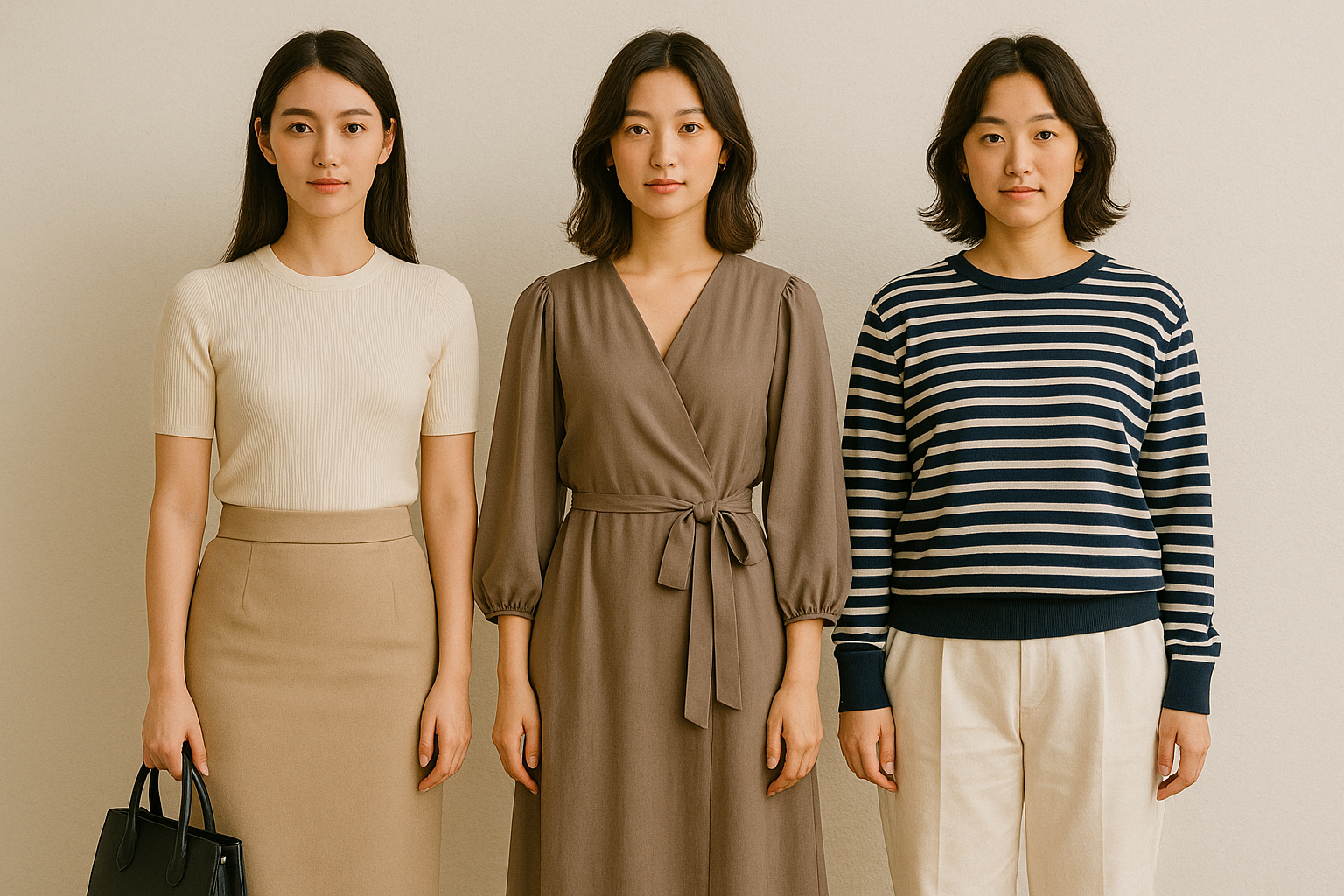 骨格別に似合う服を着た3人の女性