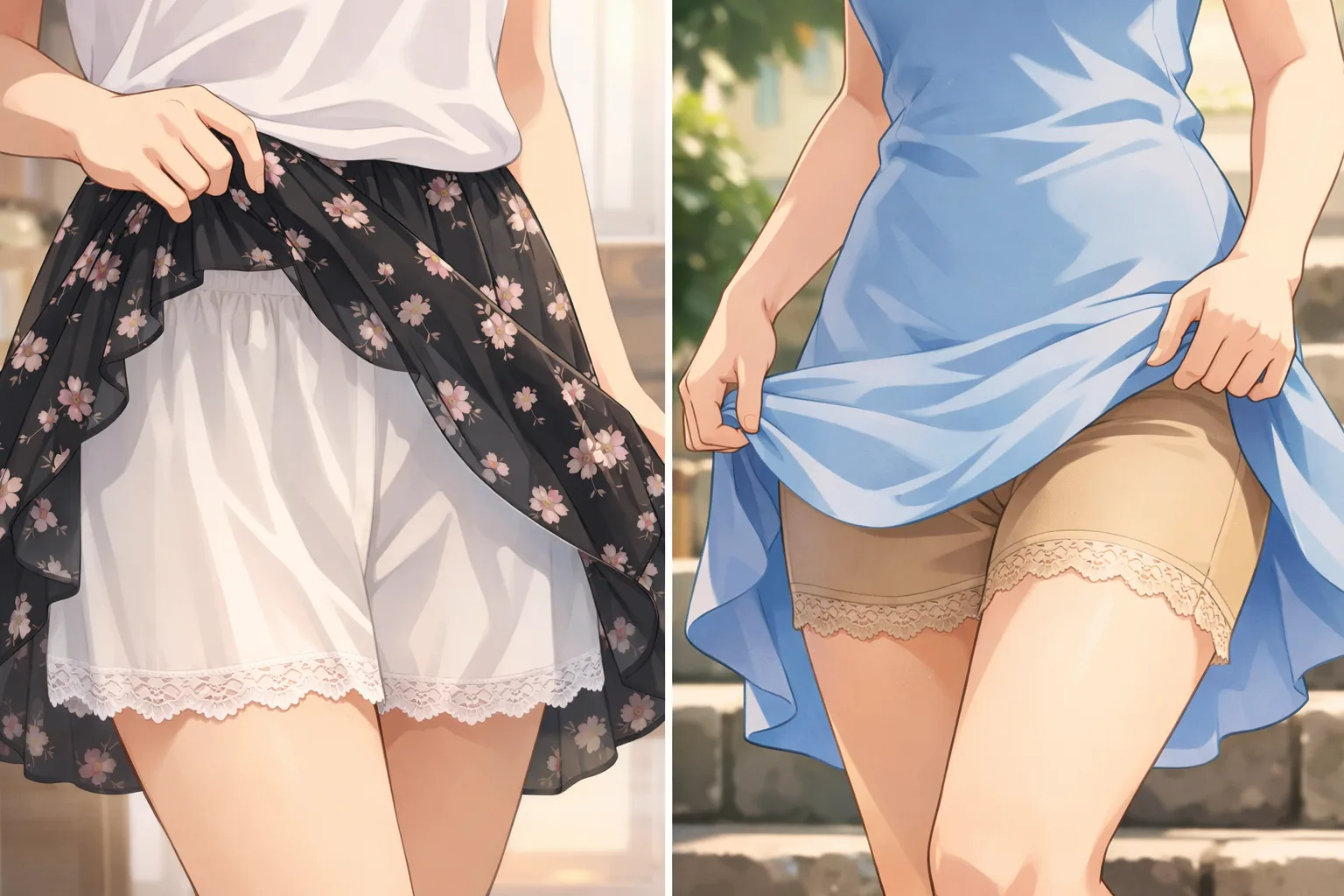 ペチコートとペチパンツでワンピースの透け対策をするイメージ