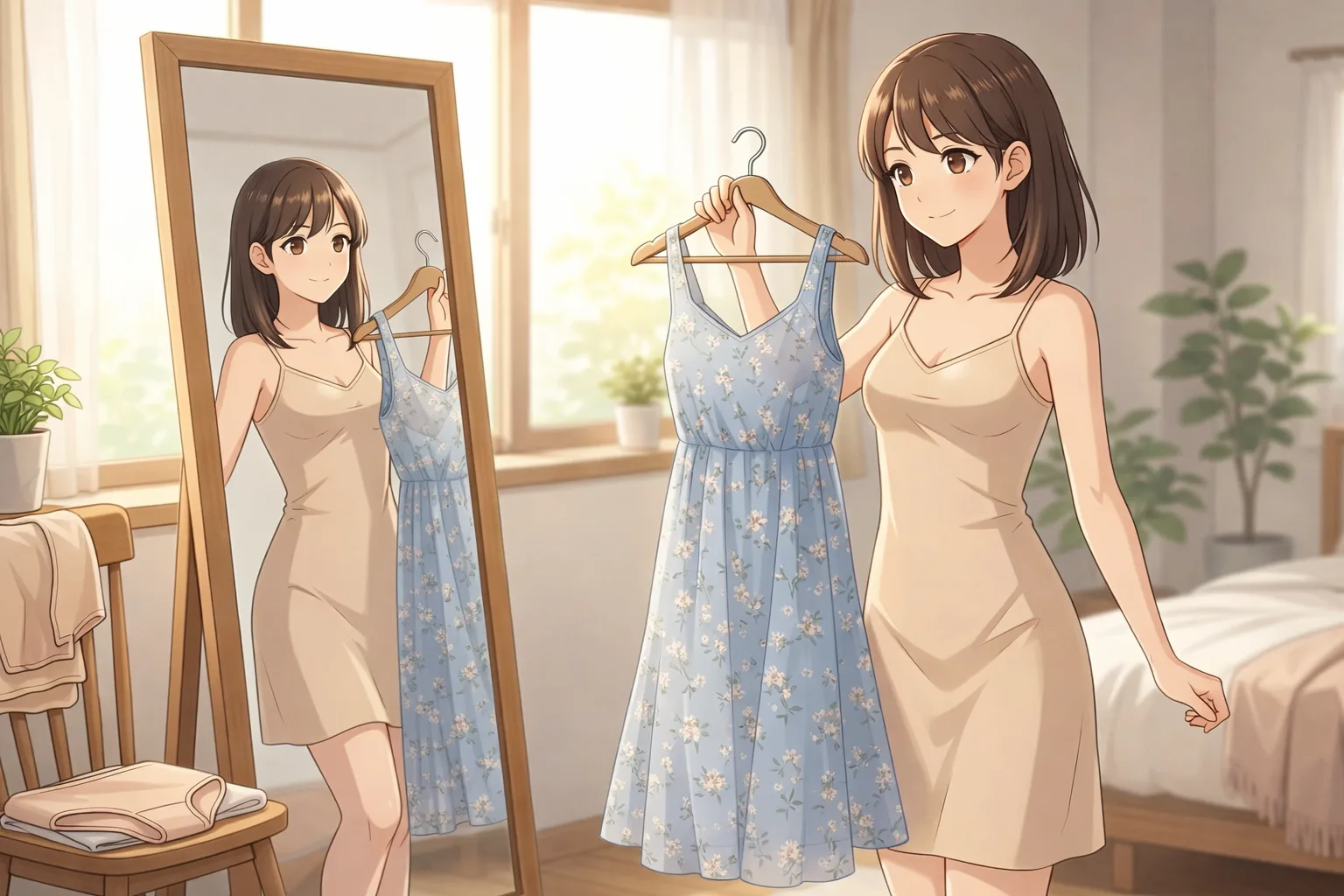 スリップやインナーワンピースで透け対策をするコーデ確認のイメージ YUVENIR STYLE LAB