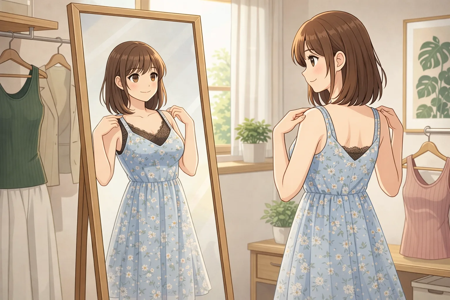 レース付きインナーをあえて見せるワンピースコーデのイメージ