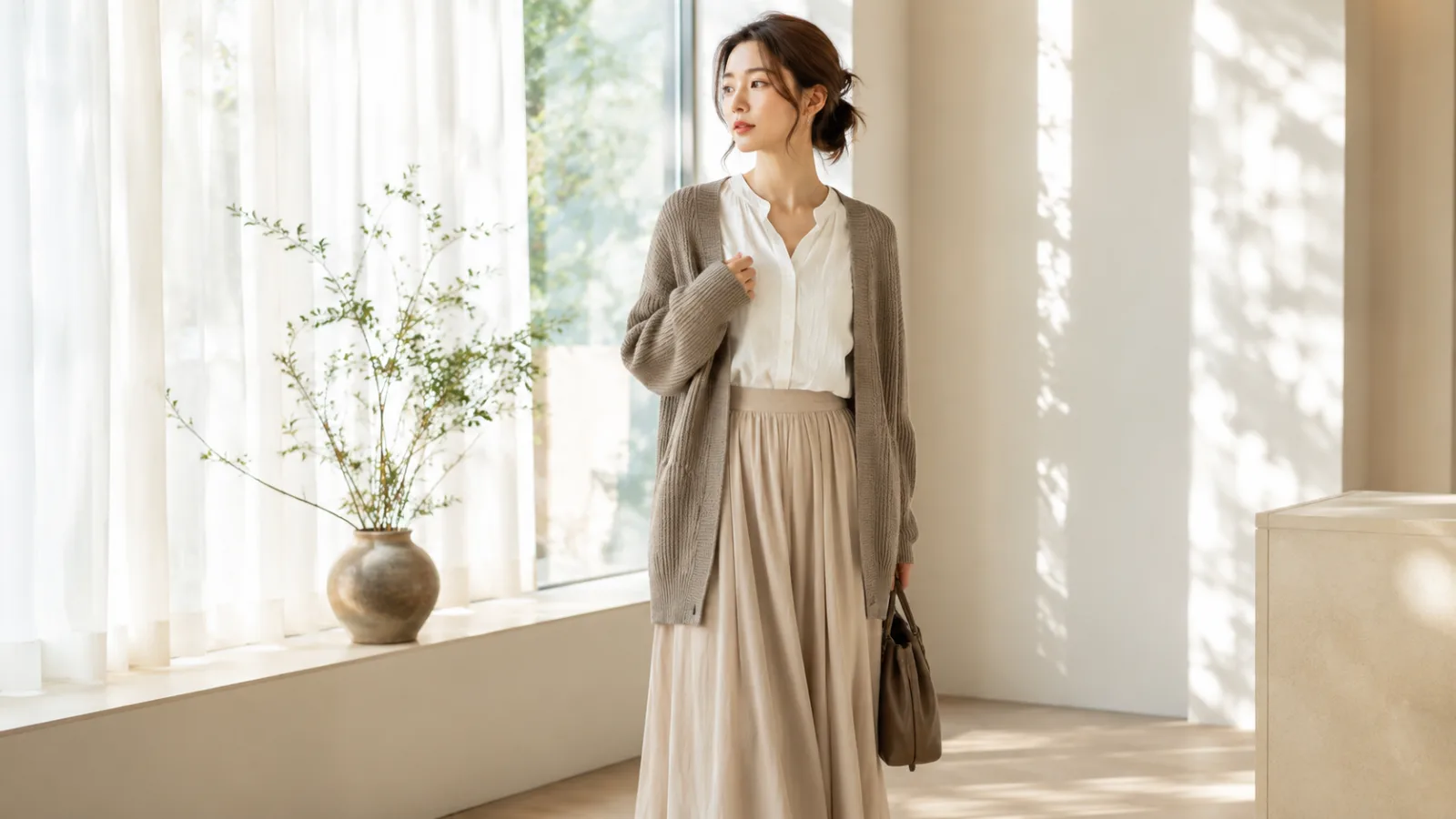 アイボリーとベージュを重ねたナチュラルな淡色コーデ YUVENIR STYLE LAB