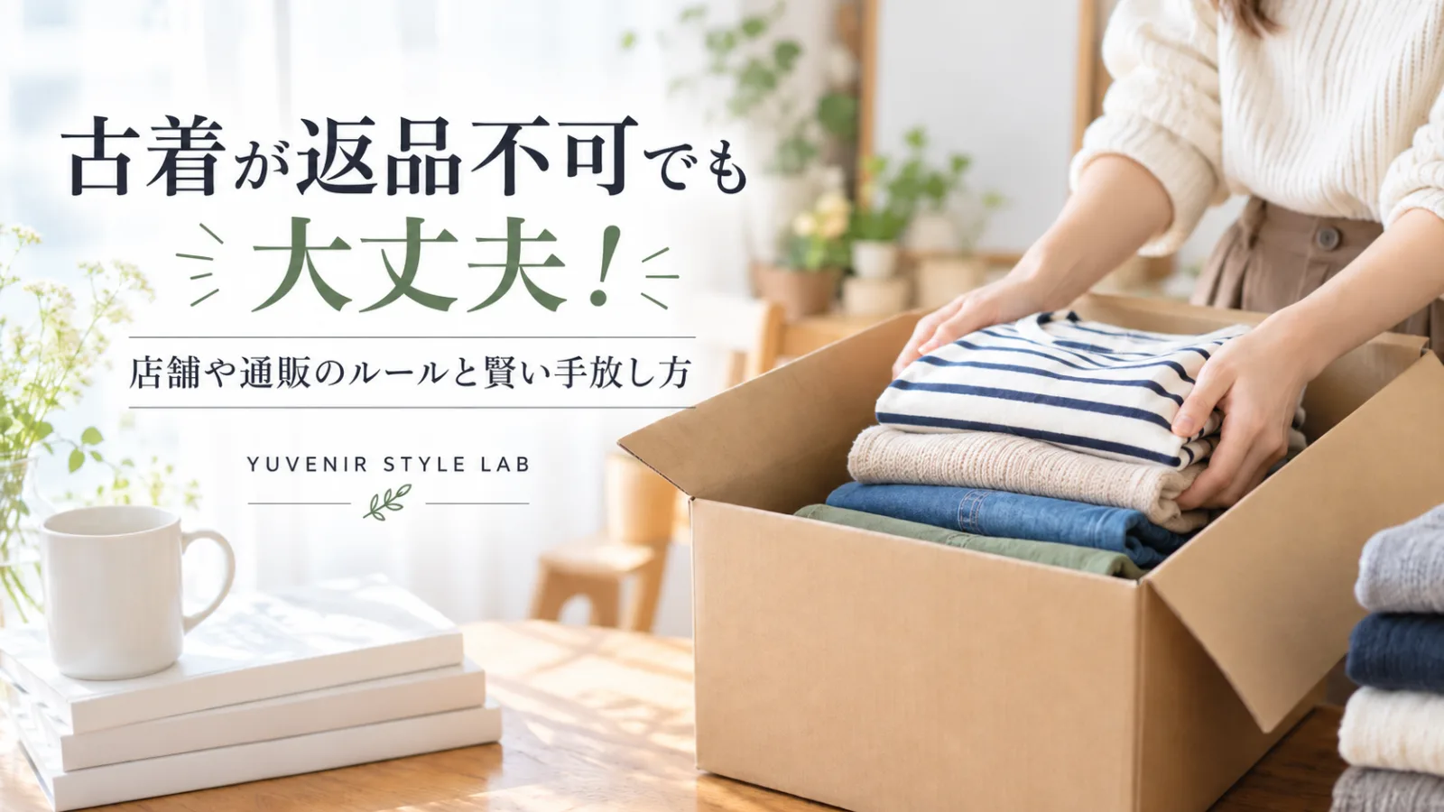 古着が返品不可でも大丈夫！ 店舗や通販のルールと賢い手放し方。返品できなかった古着を段ボールに詰めて手放す準備をする様子